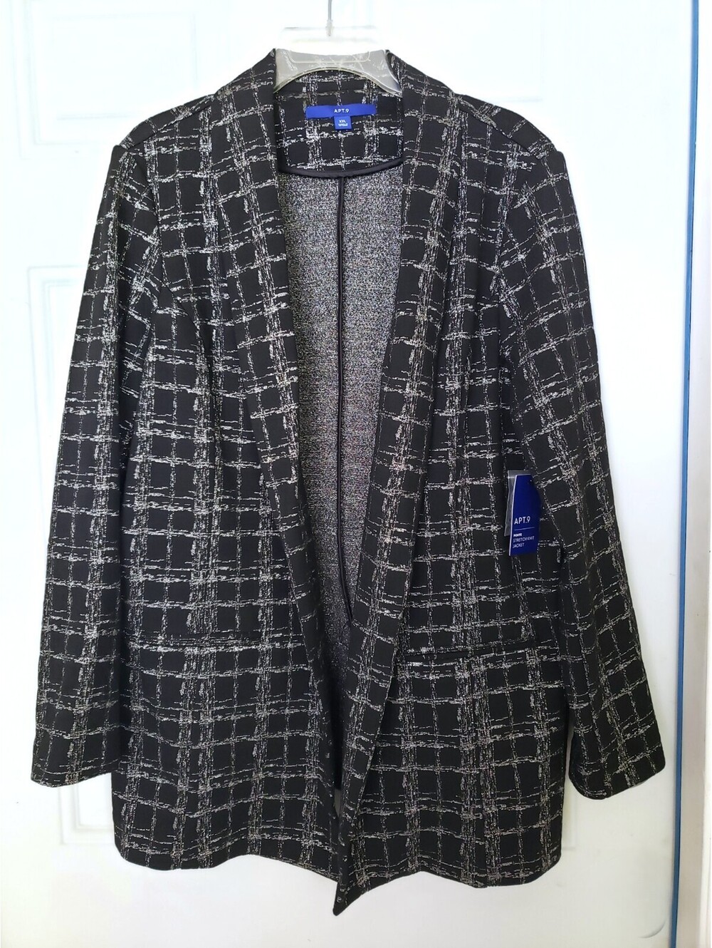 Apt.9 Stretch Knit Jacket Blazer Black Boucle Tweed Plus Sz XXL Career Classic